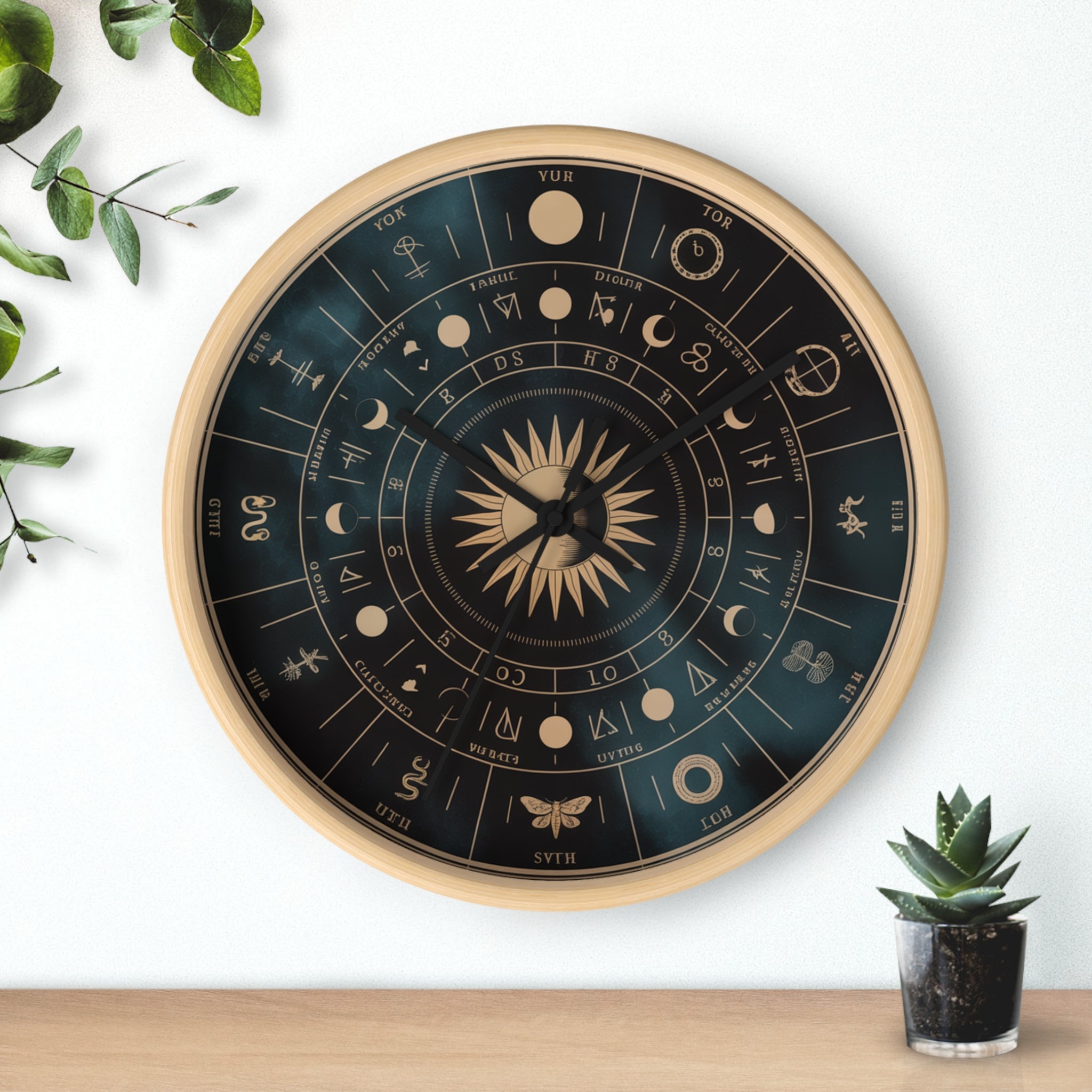 Eclipse Sun Occult Chart Wall Clock | Alchemical Glyphs, Antique Gold