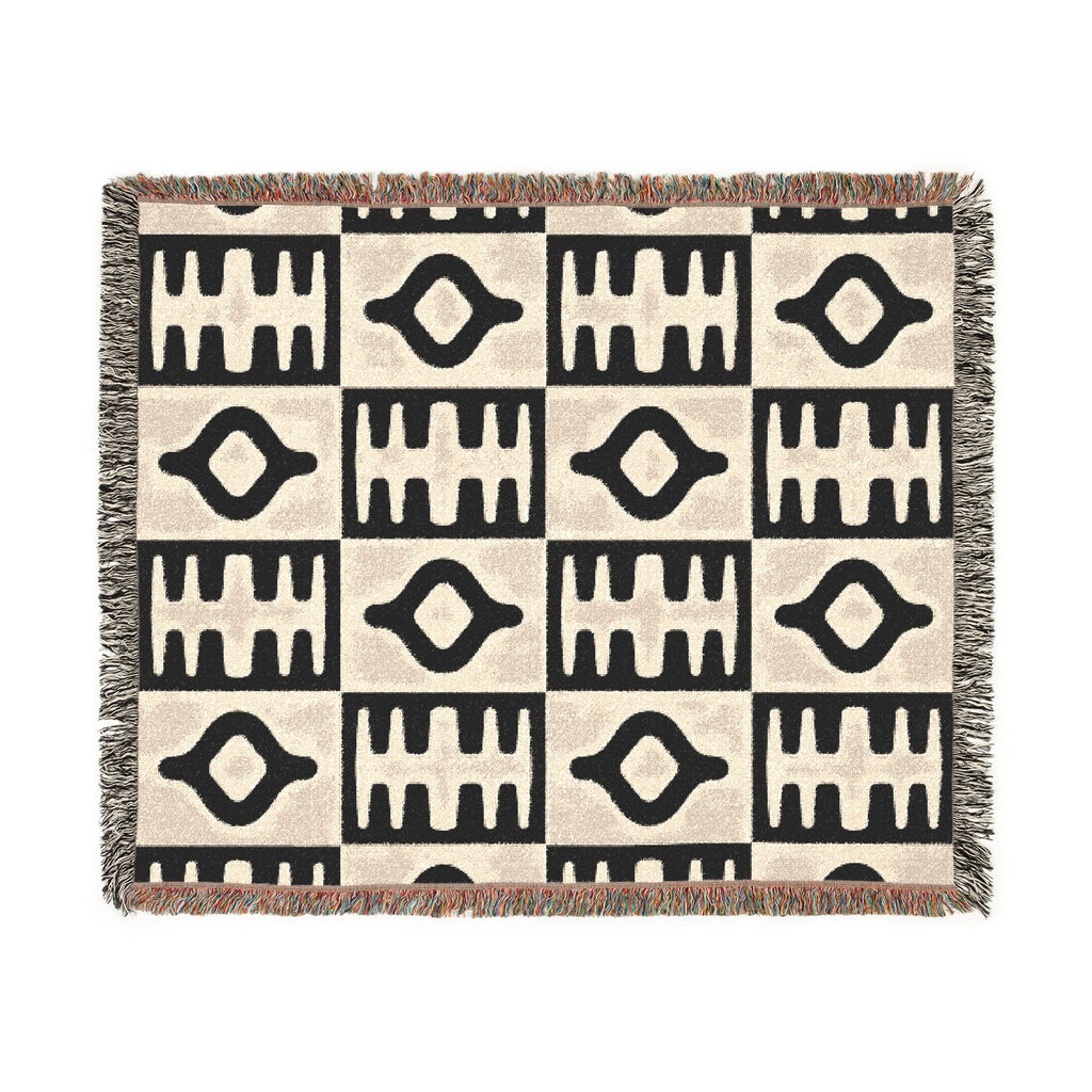 Black Neutral Geometric Pattern Woven Blanket | Modern Minimal Throw
