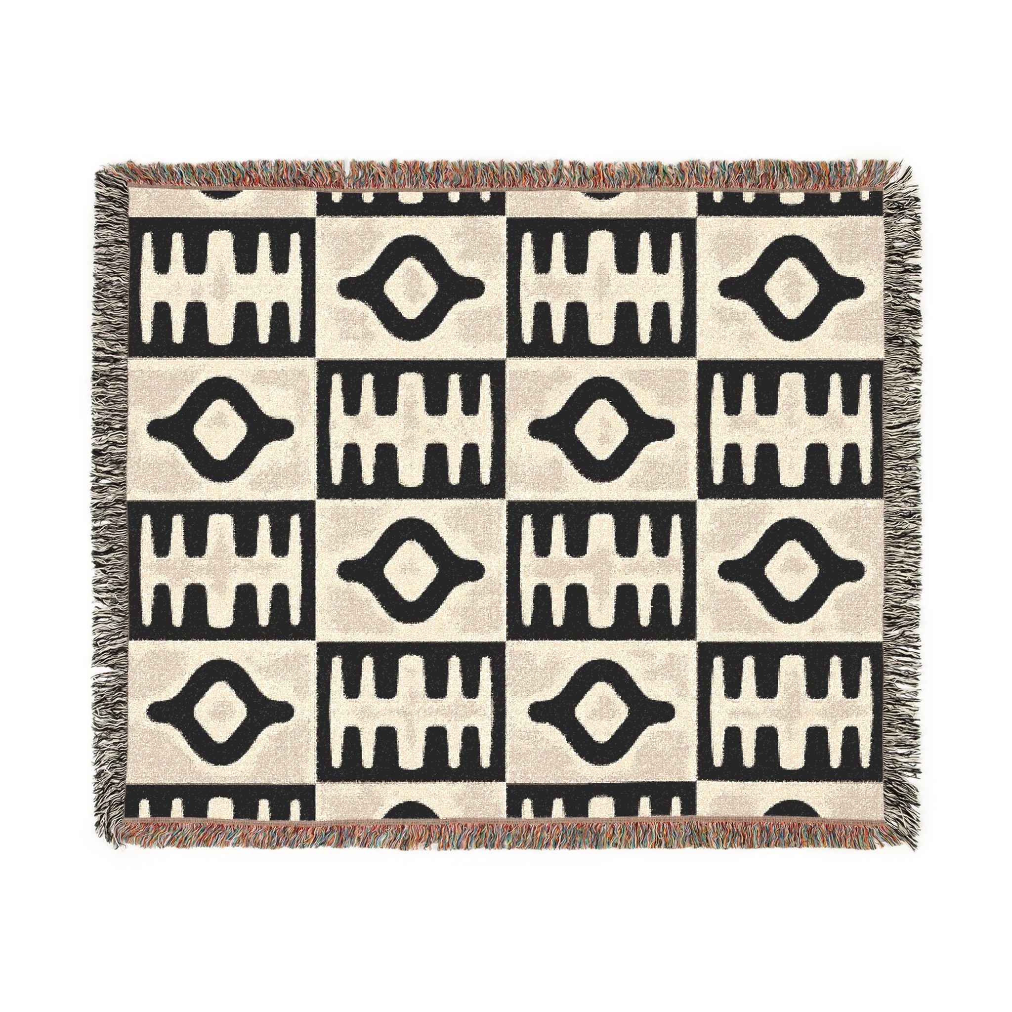 Black Neutral Geometric Pattern Woven Blanket | Modern Minimal Throw