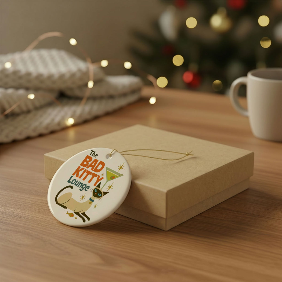 Bad Kitty Lounge Ornament | Retro Siamese Cat Christmas Gift