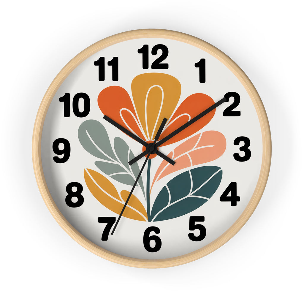 Mid-Century Graphic Flower Wall Clock | Scandinavian Retro Floral Clock