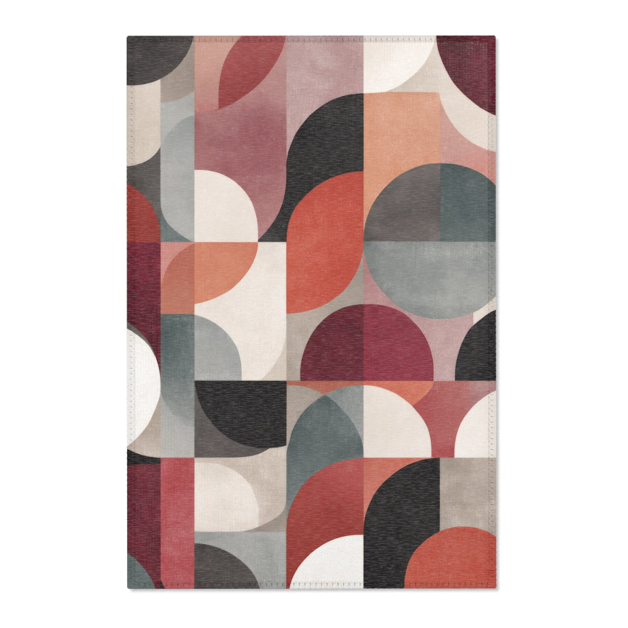Mid-Century Modern Geometric Area Rug | Bauhaus Circles Pattern