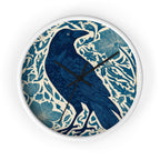 Linocut Raven Floral Wall Clock | Woodblock Style Vine Pattern