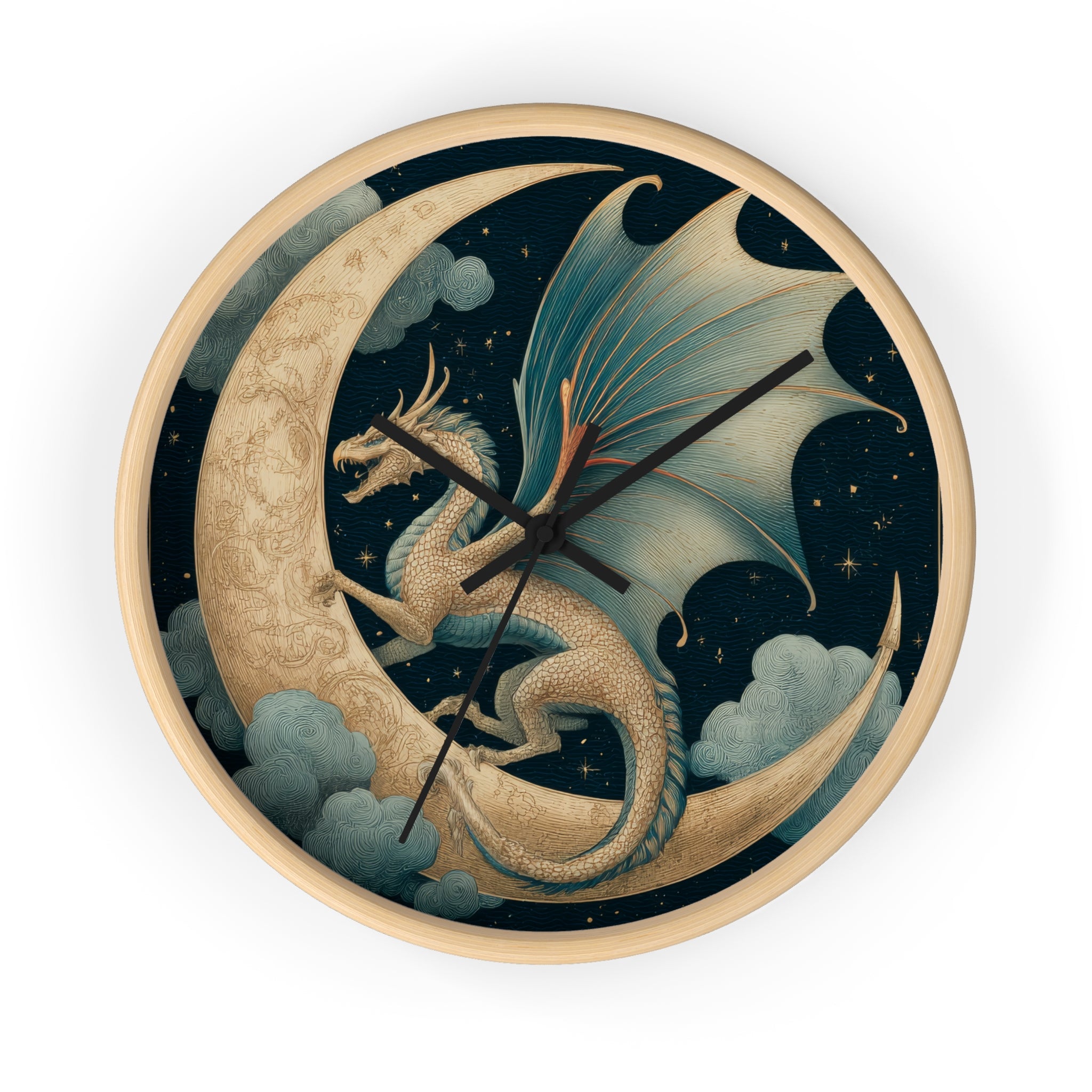 Dragon Crescent Moon Wall Clock | Midnight Stars Emblem