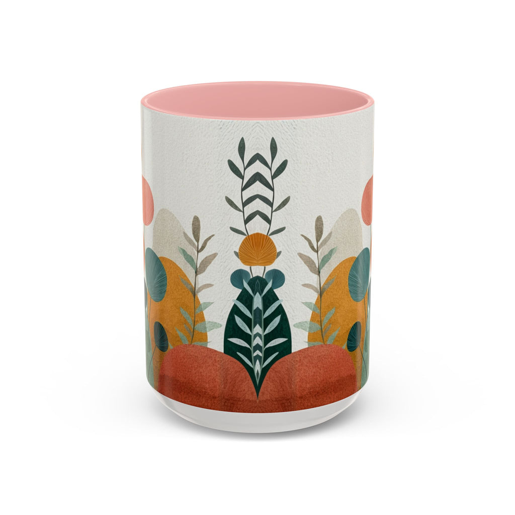 Mid-Century Boho Floral Accent Mug | Abstract Botanical Coffee Cup