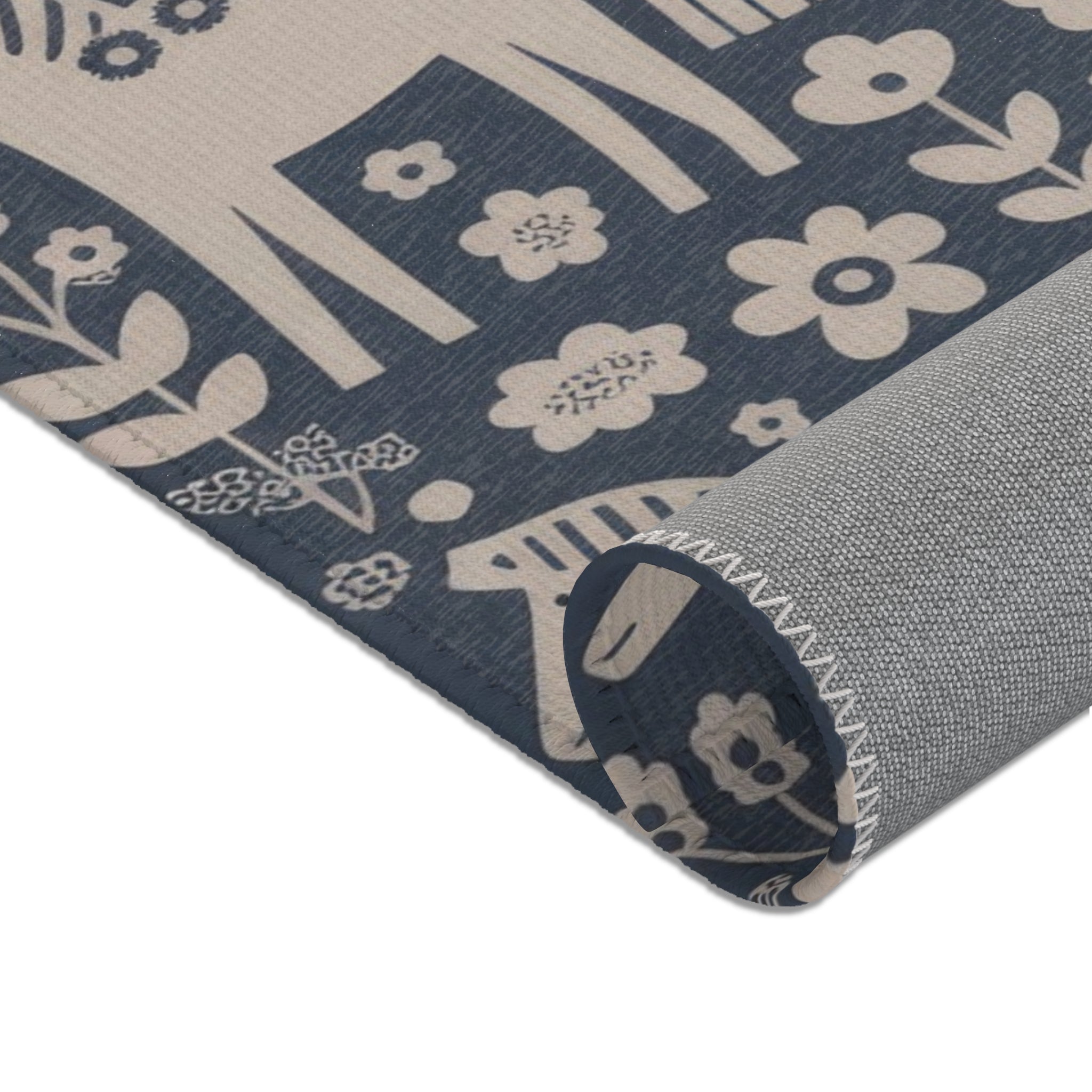 Scandinavian Dala Horse Pattern Area Rug | Folk Art Nordic Floral