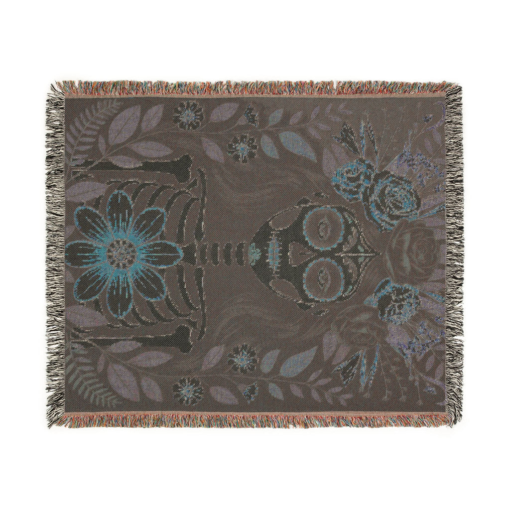 La Catrina Gothic Día de los Muertos Gothic Woven Blanket | Sugar Skull Botanical Throw