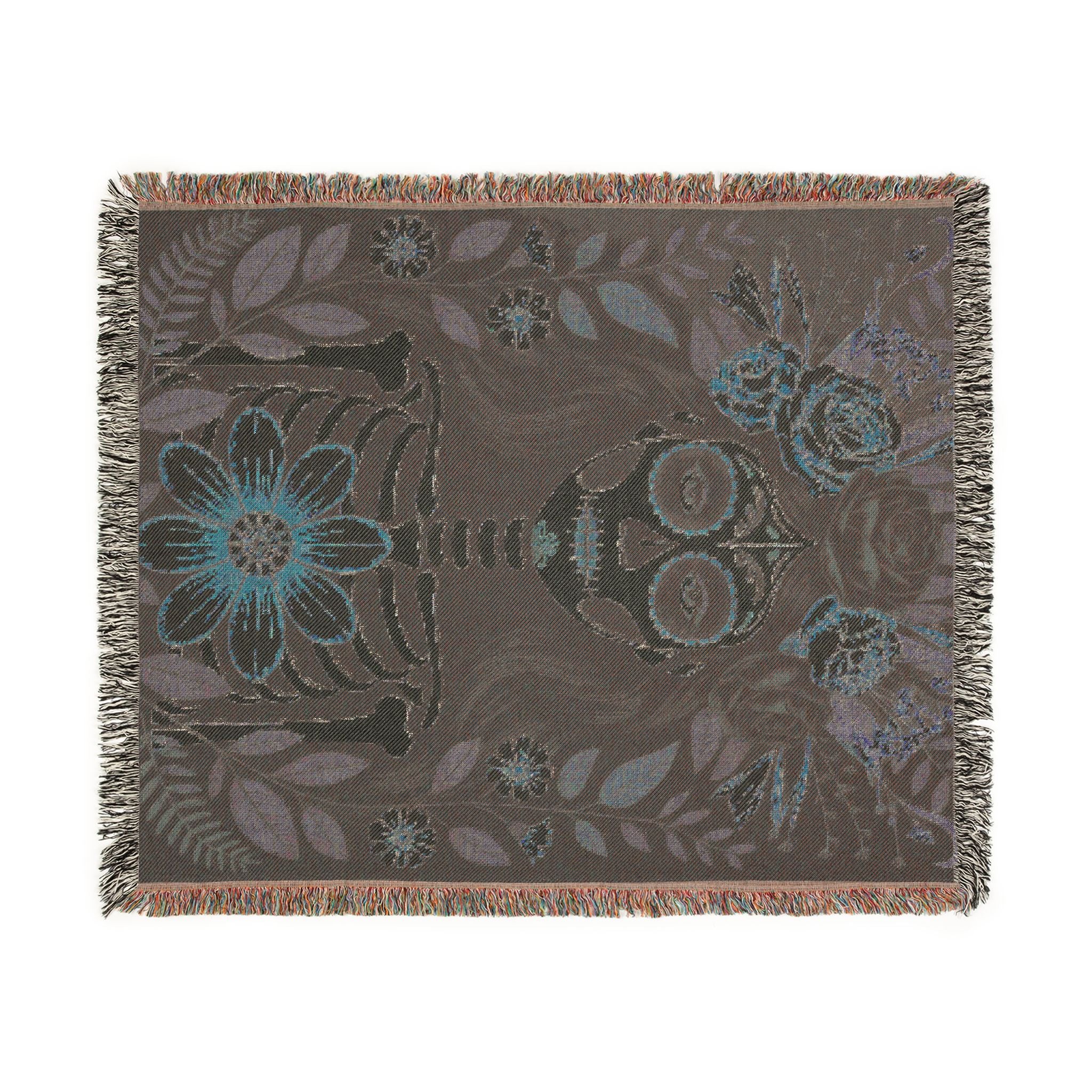 La Catrina Gothic Día de los Muertos Gothic Woven Blanket | Sugar Skull Botanical Throw
