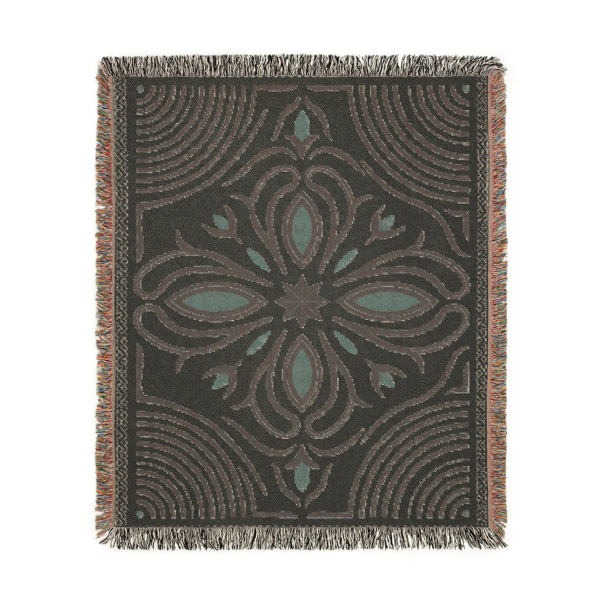 Boho Floral Medallion Woven Blanket | Southwestern Tile Pattern, Fringe Throw