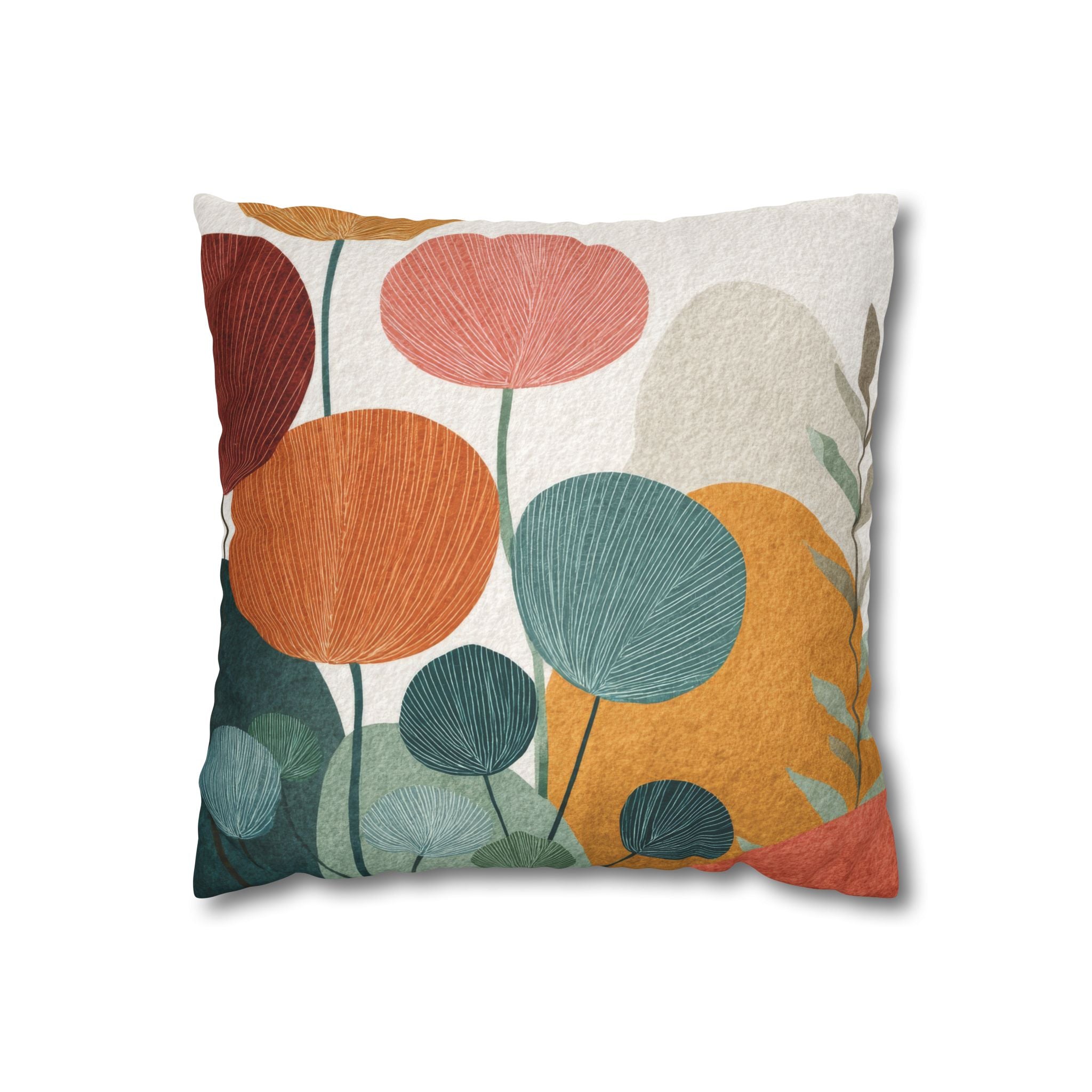 Copy of Mid-Century Watercolor Botanical Faux Suede Square Pillowcase