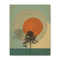 Tree Ring Wall Art | Mid Century Wall Art | Abstract Canvas Of Sun And Tree Nature Landscape