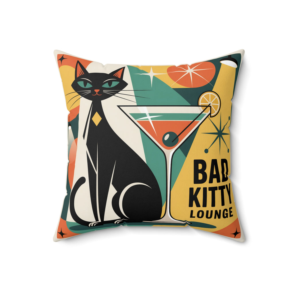 Bad Kitty Lounge Mod Pillow , Retro Cat Throw Pillow, Mid Century Modern Home Decor, Atomic Cat Cushion, Gift for Cat Lovers