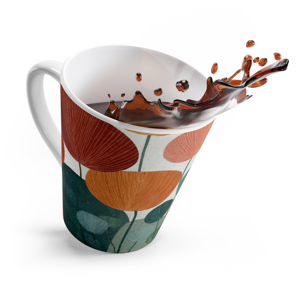 Mid-Century Modern Latte Mug, Retro Botanical Coffee Mug, Watercolor Floral Ceramic Mug"