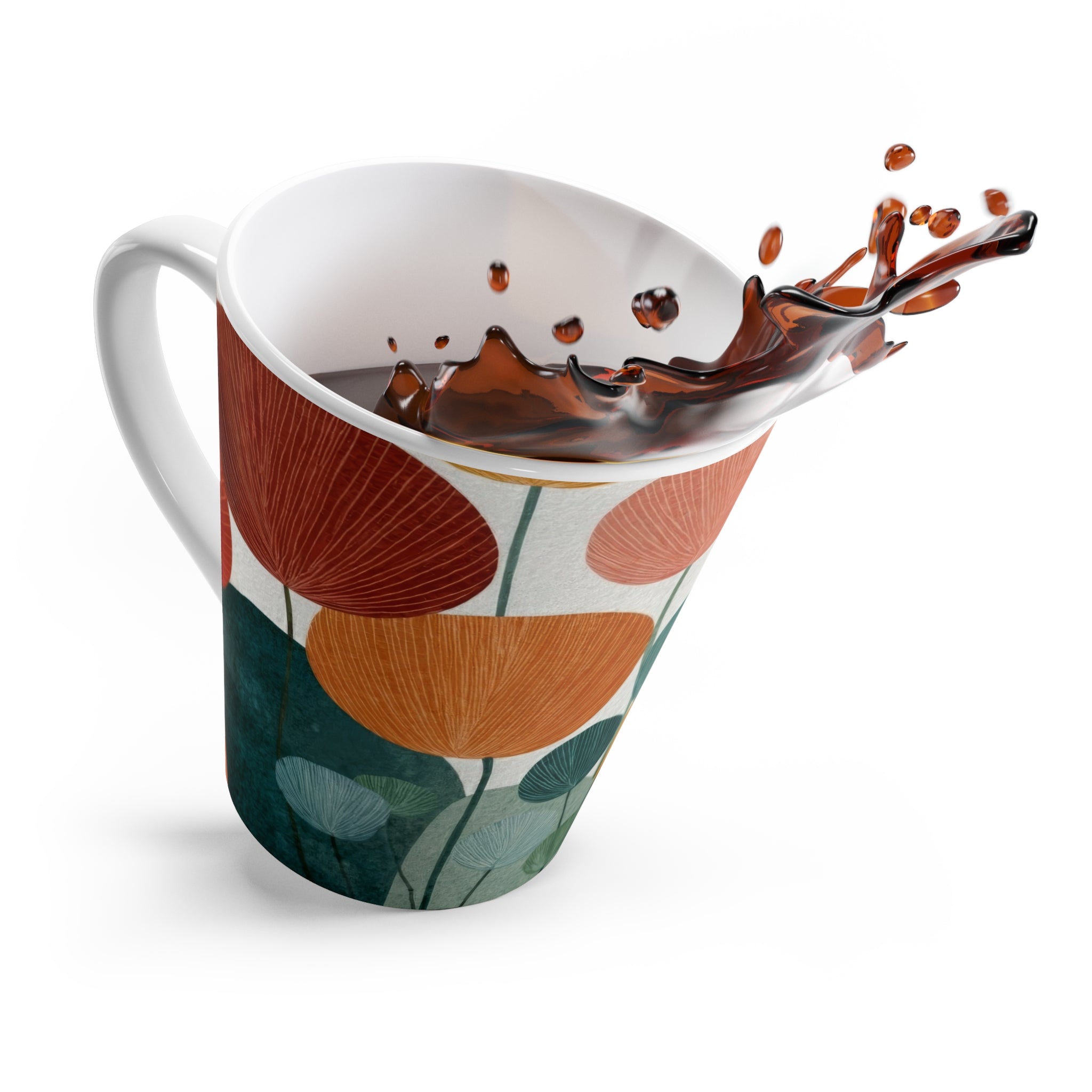 Mid-Century Modern Latte Mug, Retro Botanical Coffee Mug, Watercolor Floral Ceramic Mug"