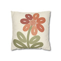 Terracotta Daisy Floral Pillowcase | Embroidery-Inspired Folk Art Throw Pillow Cover