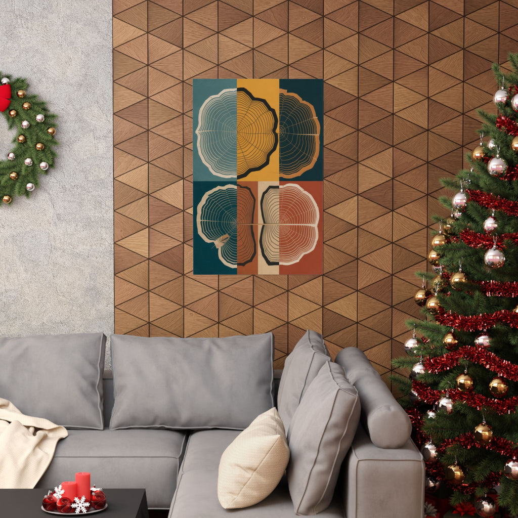 Tree Ring Abstract Art Print | Mid Century Modern Geometric Poster | Growth Rings Wall Art | Japandi Teal Mustard Retro Nature Decor