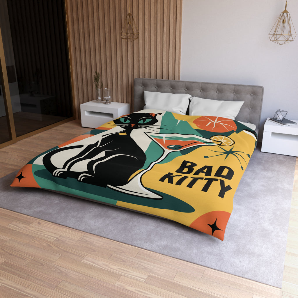 Atomic Black Cat Duvet Cover | Mid Century Modern Geometric 'Bad Kitty Lounge'
