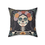 La Catrina Throw Pillow, Colorful Day of the Dead Skull, Mexican Folk Art Decor