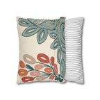 Mid Century Coral Teal Botanical Faux Suede Pillow Case | Modern Floral Decorative Accent