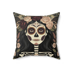 Gothic La Catrina Faux Suede Throw Pillow | Sugar Skull Dia de los Muertos Dark Boho Decor