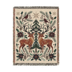 Folk Fox & Floral Woven Blanket | Tapestry Throw