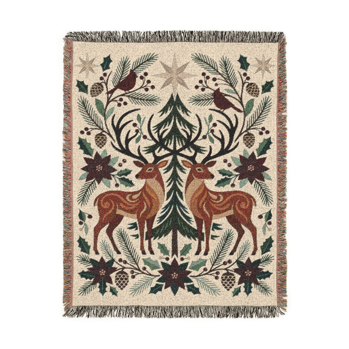 Folk Fox & Floral Woven Blanket | Tapestry Throw