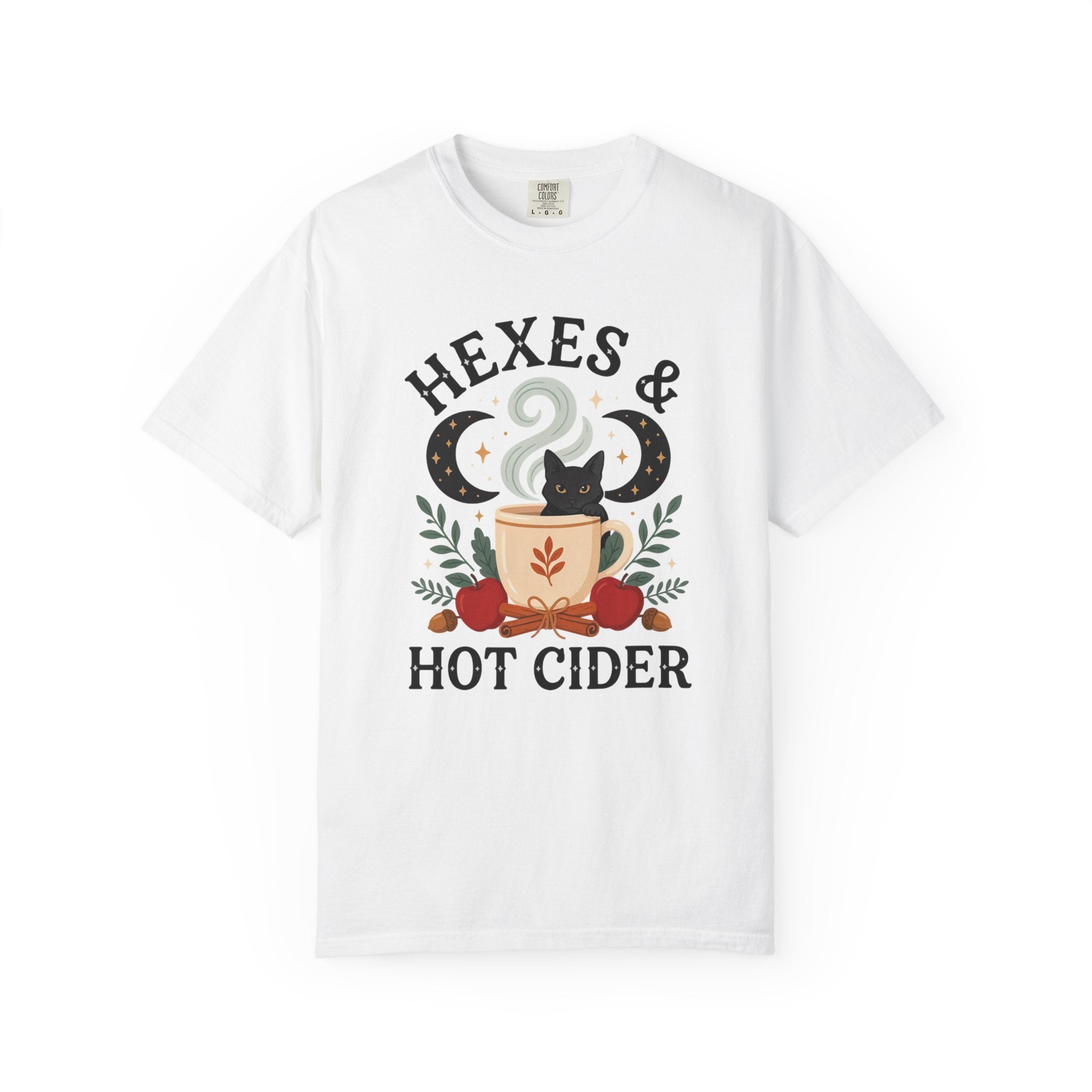 Hexes & Hot Cider T-shirt | Black Cat Mug Autumn Witchy Design