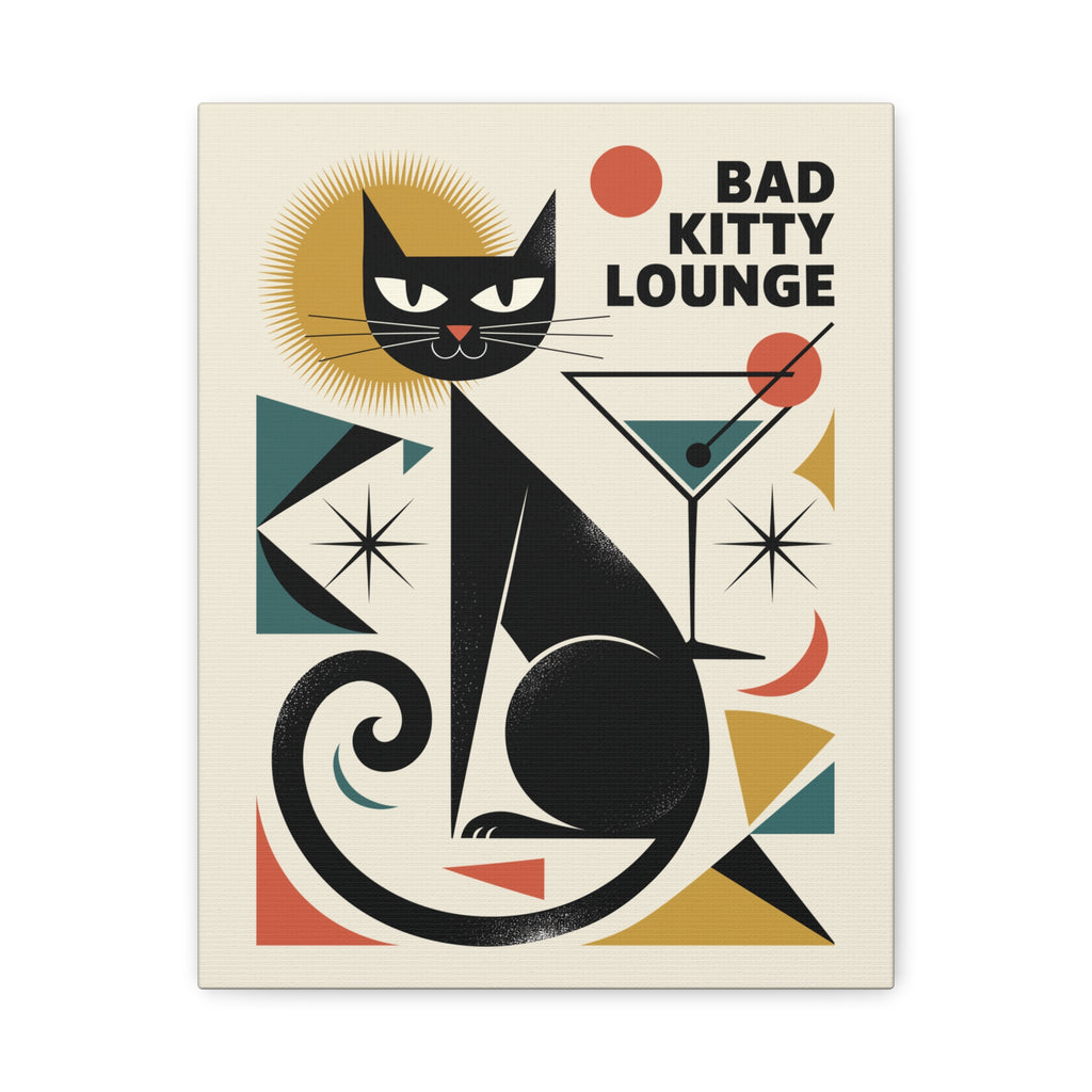 Art Deco Black Cat Martini Canvas | Bad Kitty