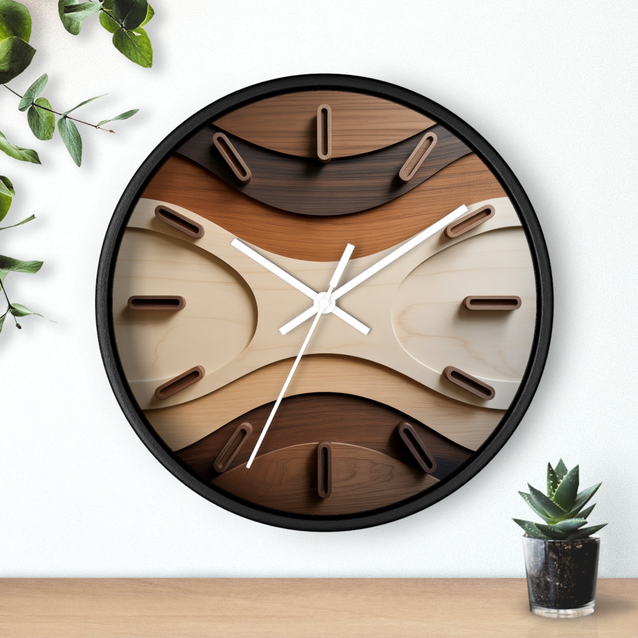 Mid Century Modern Clock Face Design, Geometric Starburst Artwork, Marquetry-Style Pattern, Neutral Scandinavian Decor