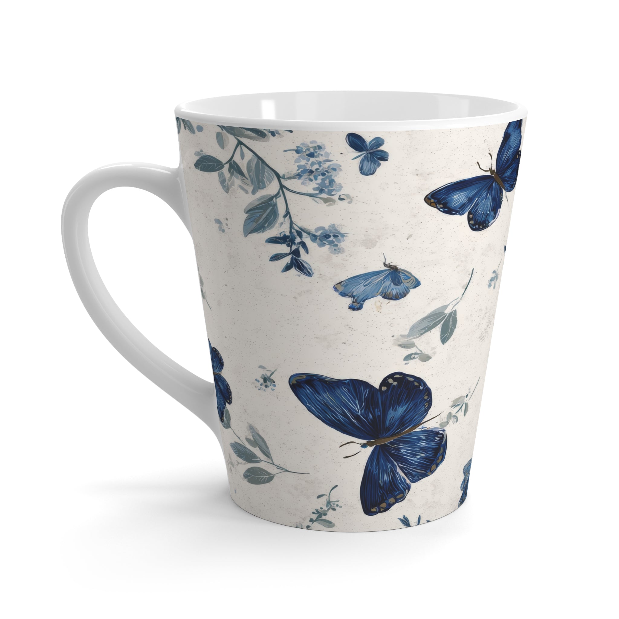 Vintage Blue Botanical Butterfly Latte Mug | Cottagecore Coffee Cup