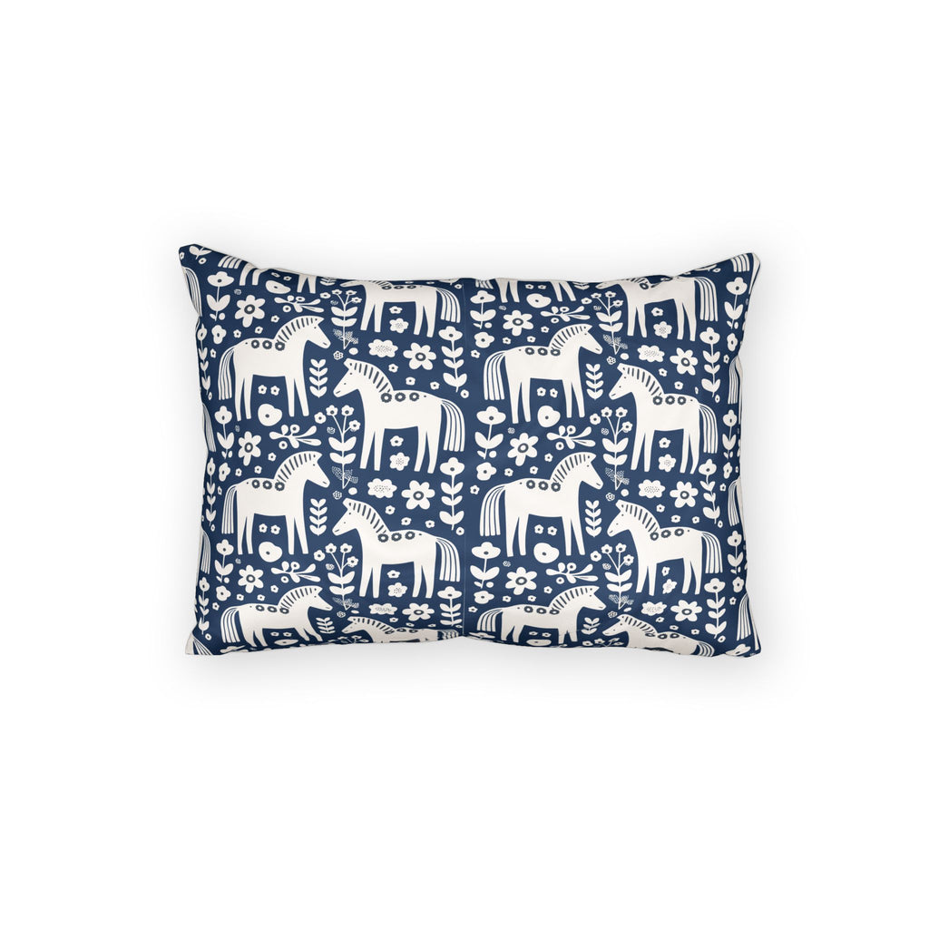 Scandinavian Dala Horse Pattern Cotton Pillow Sham | Navy Folk Art
