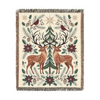 Folk Fox & Floral Woven Blanket | Tapestry Throw