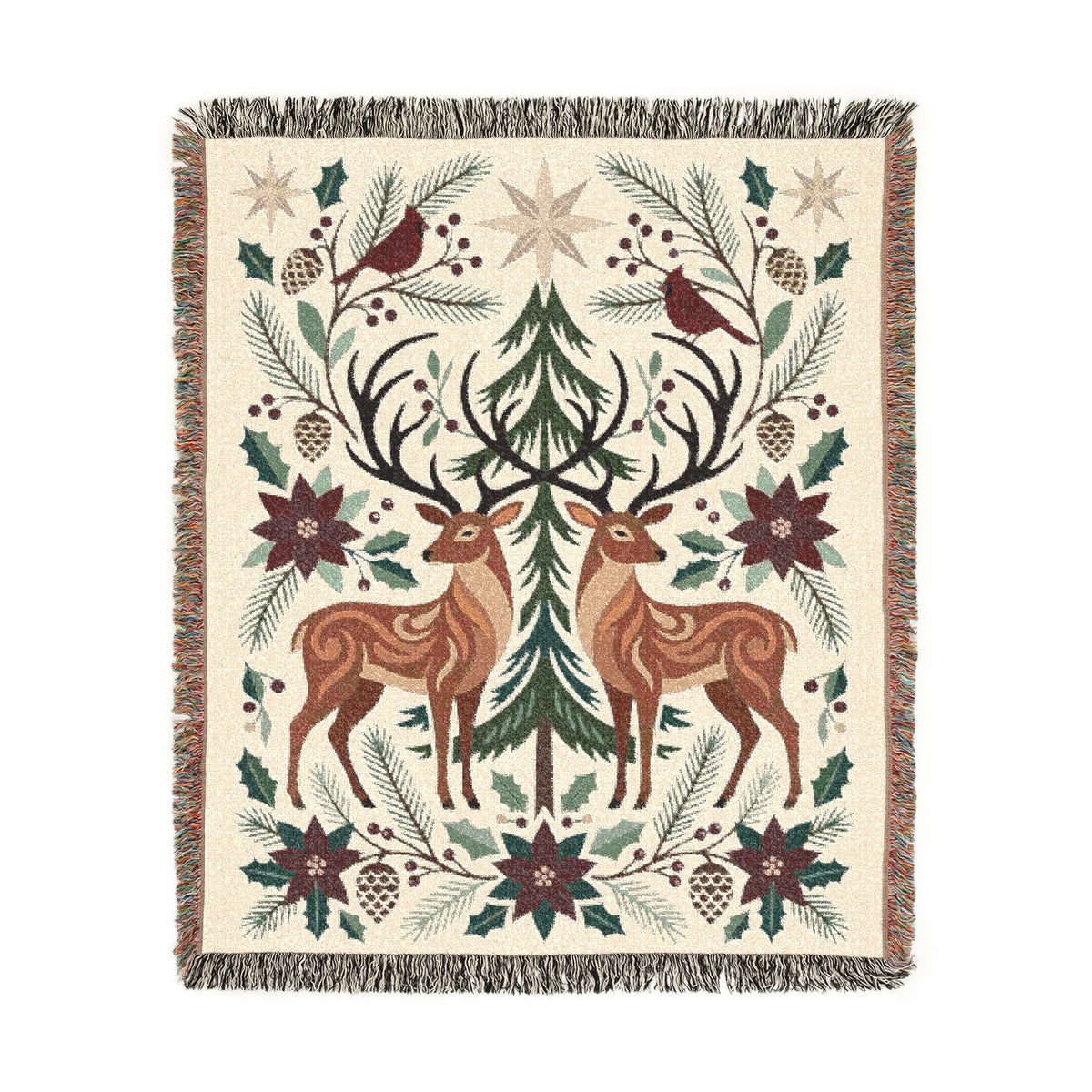 Folk Fox & Floral Woven Blanket | Tapestry Throw