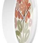 Retro Botanical Flower Wall Clock | Coral Terracotta Sage