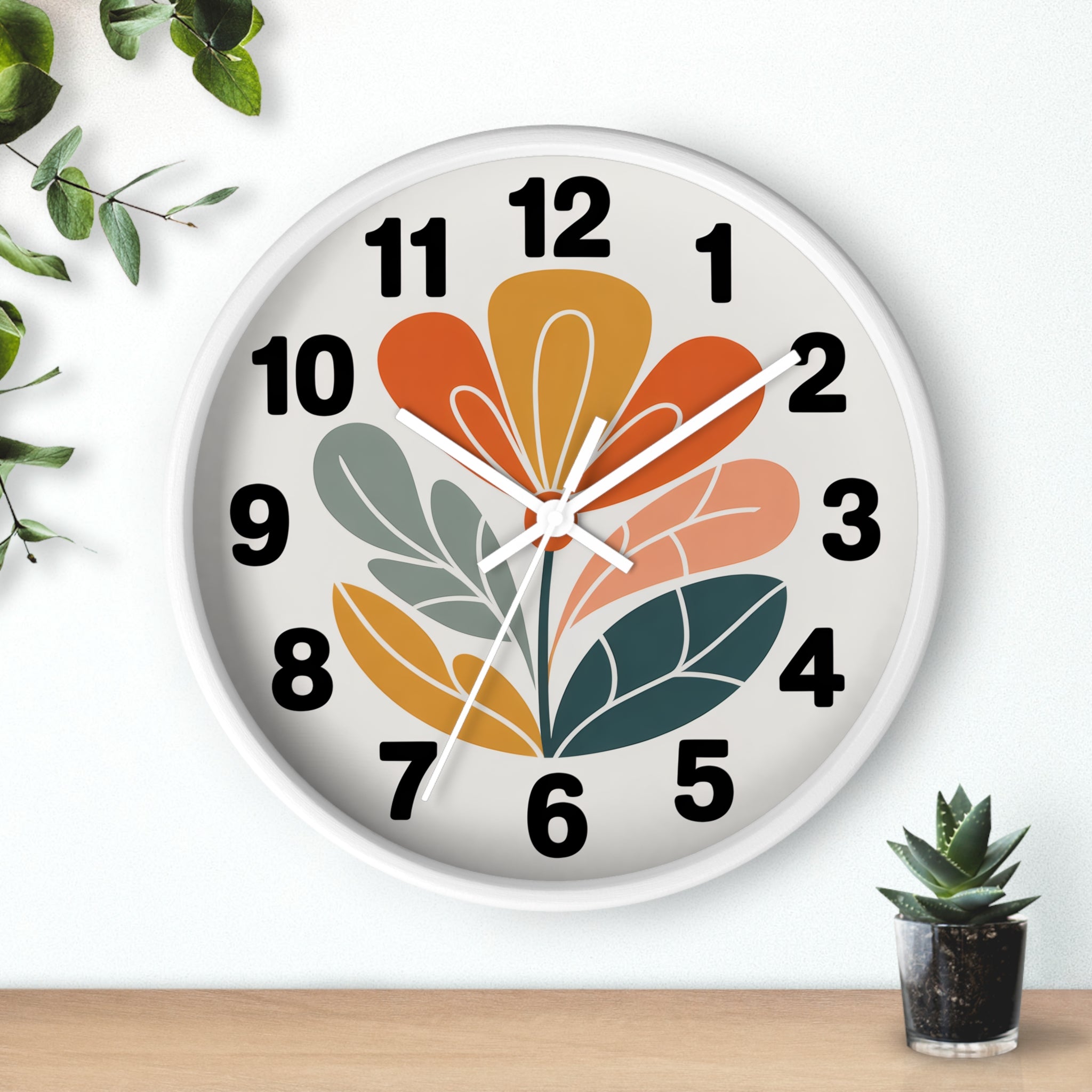 Mid-Century Graphic Flower Wall Clock | Scandinavian Retro Floral Clock