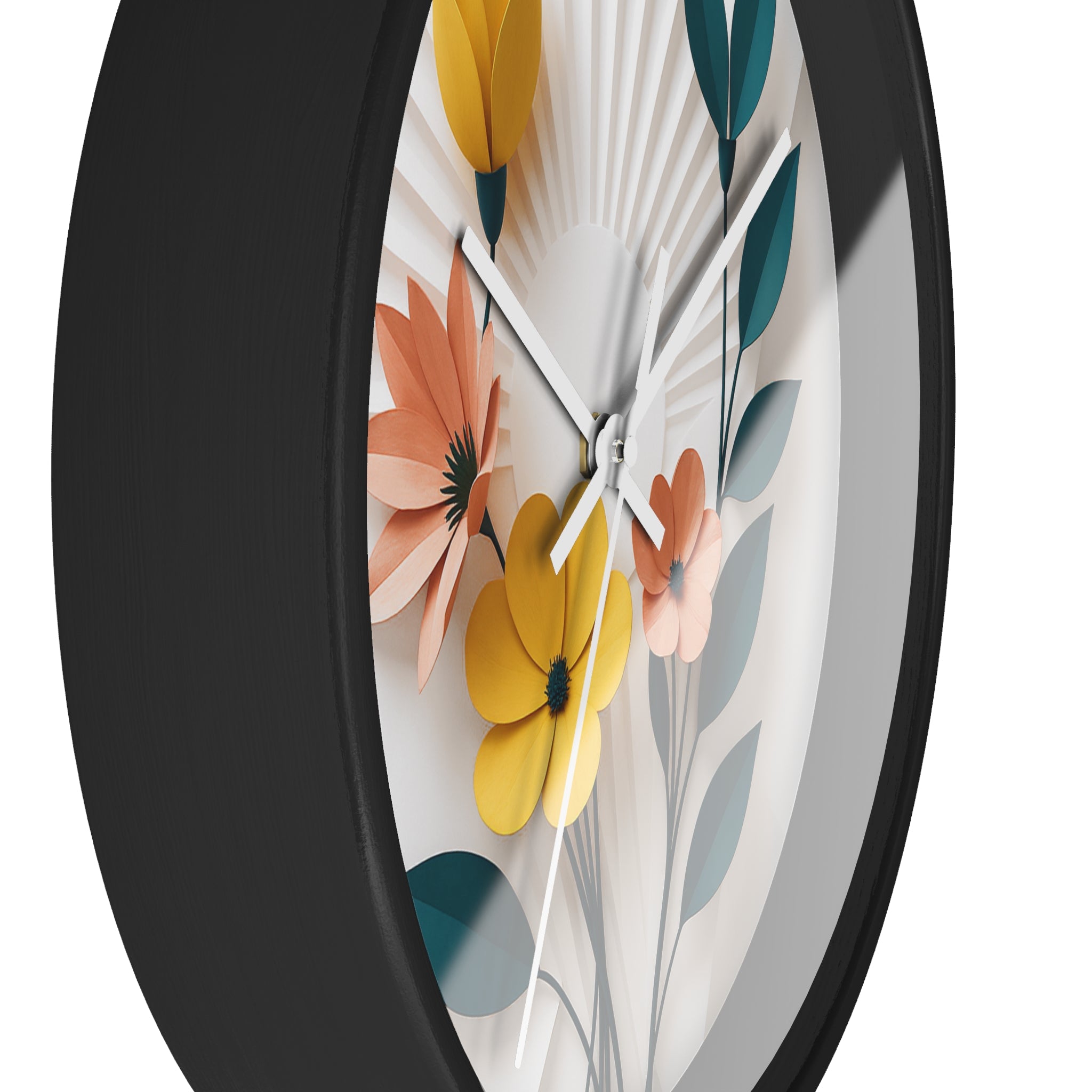 Mid Century Modern Clock | Botanical 3D Paper Flower Art |  Layered Vintage Floral Decor