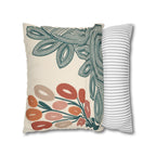 Mid Century Coral Teal Botanical Faux Suede Pillow Case | Modern Floral Decorative Accent
