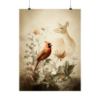 Woodland Cardinal Doe Poster | Floral Nature Scene