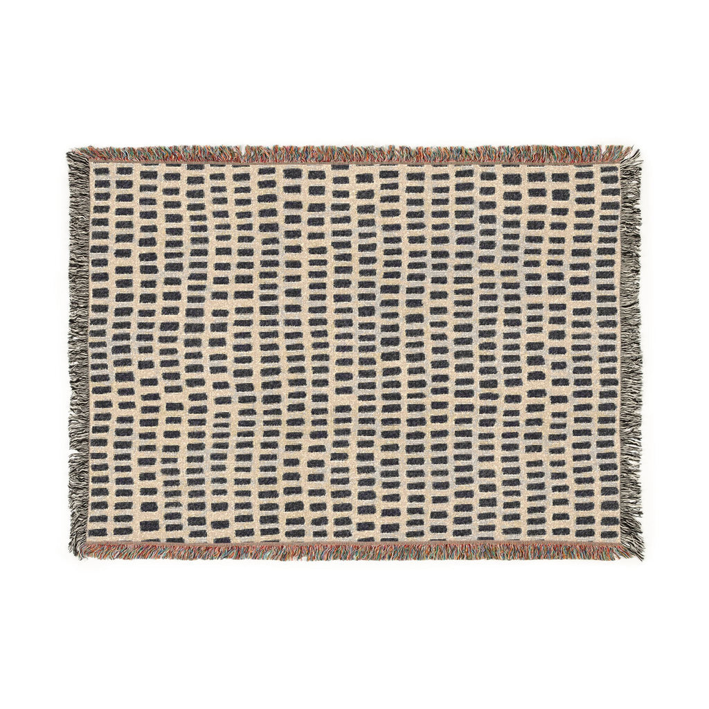 Hand-Drawn Grid Texture Woven Blanket | Black Cream Minimalist Throw