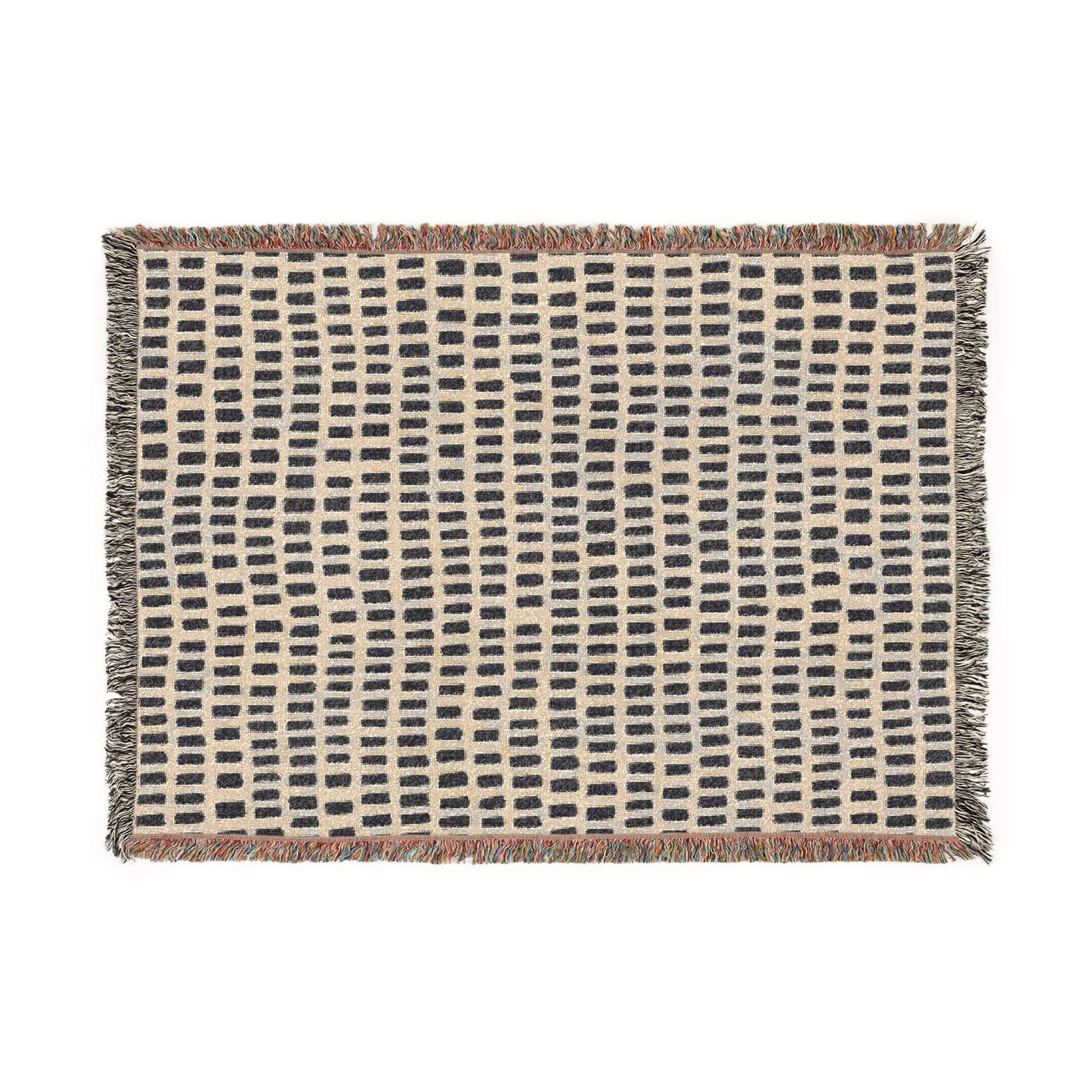 Hand-Drawn Grid Texture Woven Blanket | Black Cream Minimalist Throw