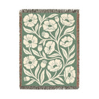 Botanical Floral Pattern Woven Blanket | Green Sage Cream Flower Throw