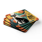 Atomic Cat Coasters Set of 4, Mid Century Modern Cork Drink Coasters, Retro Black Cat Gift, Bad Kitty Collection