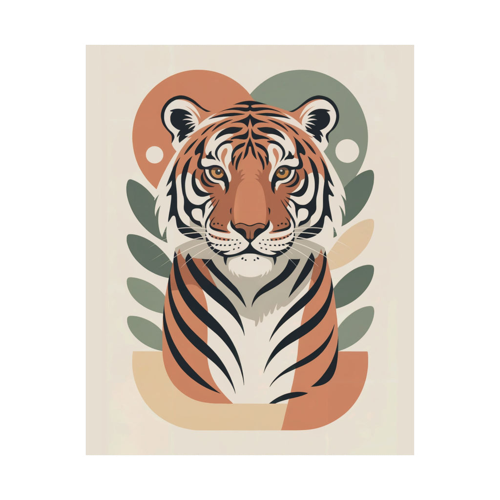 Mid-Century Tiger Poster | Retro Clay Orange, Sage Green Wall Art