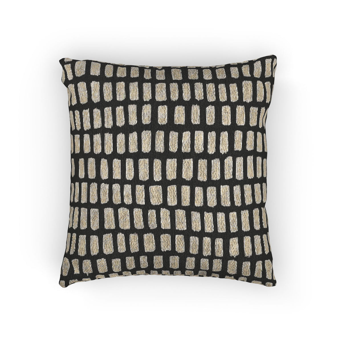 Black woven pillow with irregular cream dash grid pattern