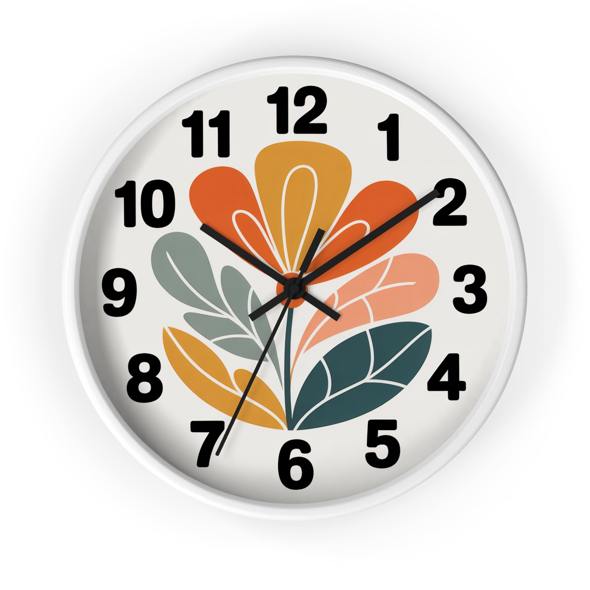 Mid-Century Graphic Flower Wall Clock | Scandinavian Retro Floral Clock