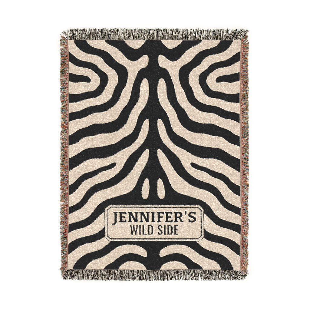 Personalized zebra Wild Side black and cream woven blanket