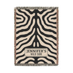 Personalized zebra Wild Side black and cream woven blanket