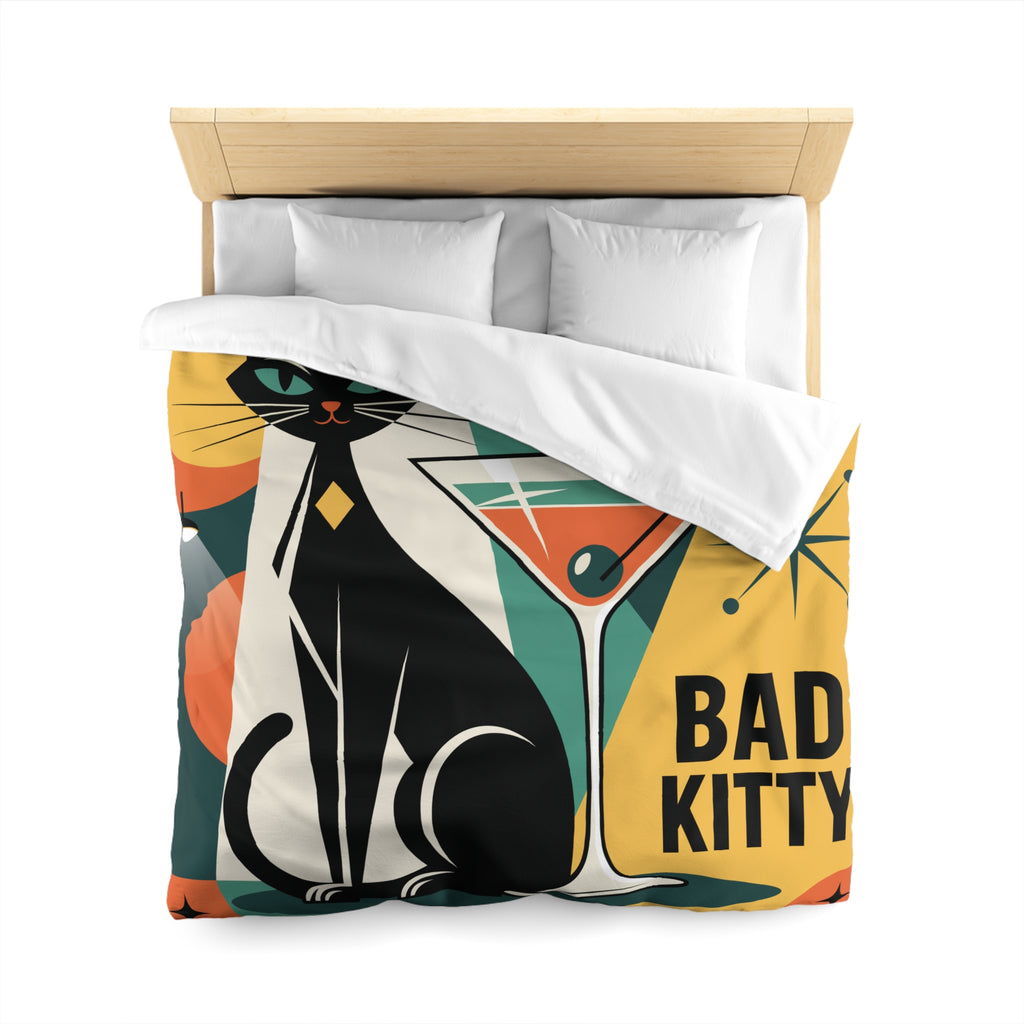 Atomic Black Cat Duvet Cover | Mid Century Modern Geometric 'Bad Kitty Lounge'
