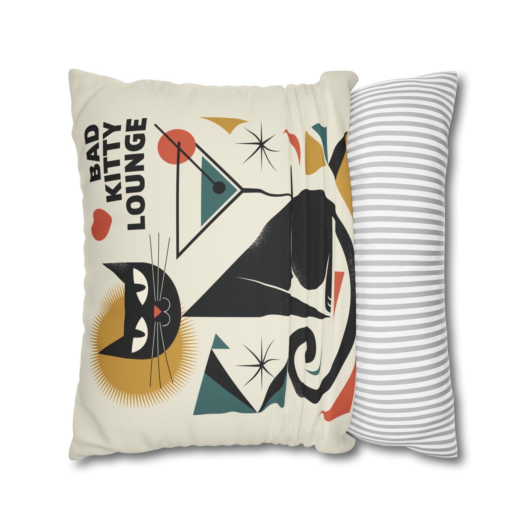Bad Kitty Mid Century Modern | Art Deco Faux Suede Square Pillowcase | Retro Cat Accent