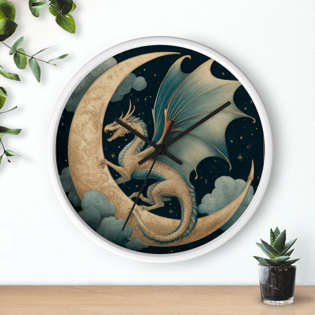 Dragon Crescent Moon Wall Clock | Midnight Stars Emblem